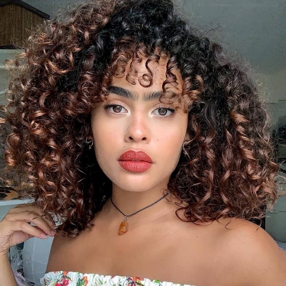Curly Wig - Kinky Curly Afro Wig with Bangs, Brown Mixed Black FULL CAP NEW - Picture 1 of 7